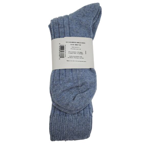 Soft Ribbed 82% Cashmere Ankle Socks Size 9-11 Warm Cozy Garnet Hill Blue Mist - Picture 6 of 6